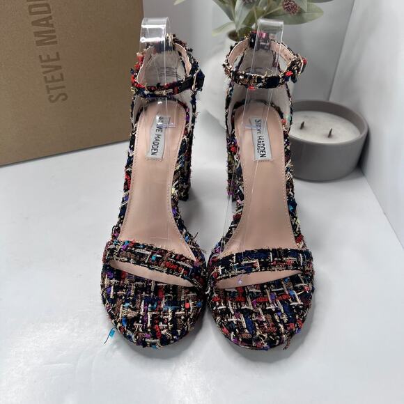 Steve Madden Susan Multi Tweed Platform Chunky Heels Black Multicolor Women 10 M - Picture 6 of 11